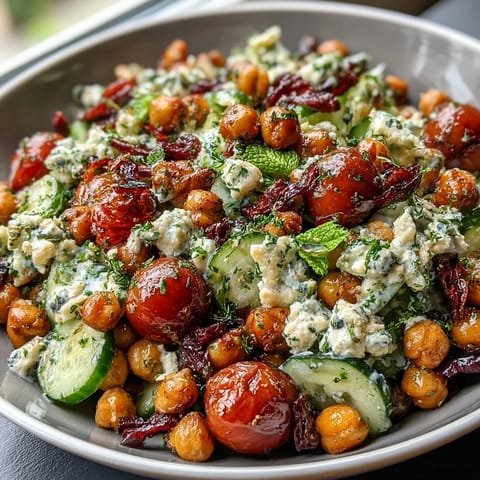 Healthy Easy Cucumber Chickpea Salad with Lemon Vinaigrette - Bright Mediterranean flavors shine in this easy, vegan salad with crunchy cucumbers, juicy tomatoes, and tangy lemon vinaigrette.