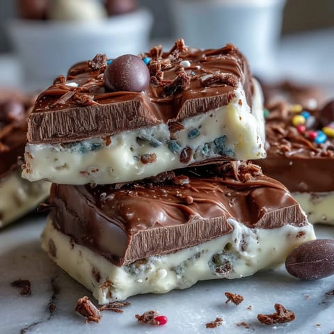 Pastel chocolate bark with Cadbury eggs features colorful swirls of white and candy melts topped with crunchy mini eggs and sprinkles.