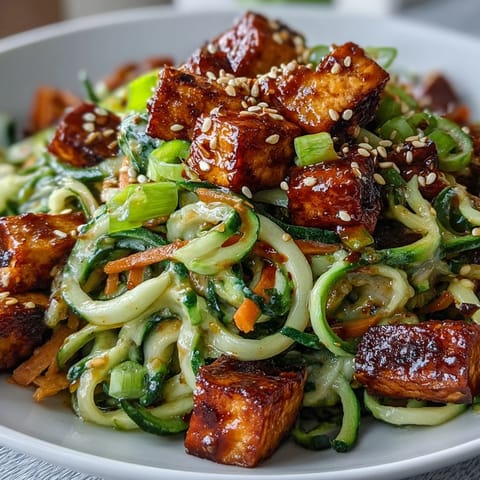 Chilled TikTok-Style Chili Crisp Cucumber Noodle Bowls topped with golden tofu, sesame seeds, and fresh cilantro.