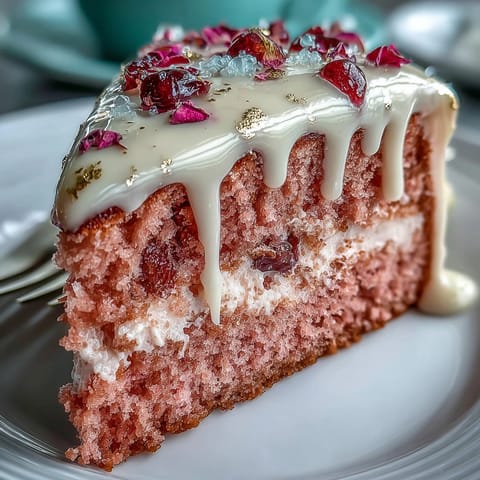 Elegant pink Bridal Shower Rosé Velvet Cake with shimmering gold drip.