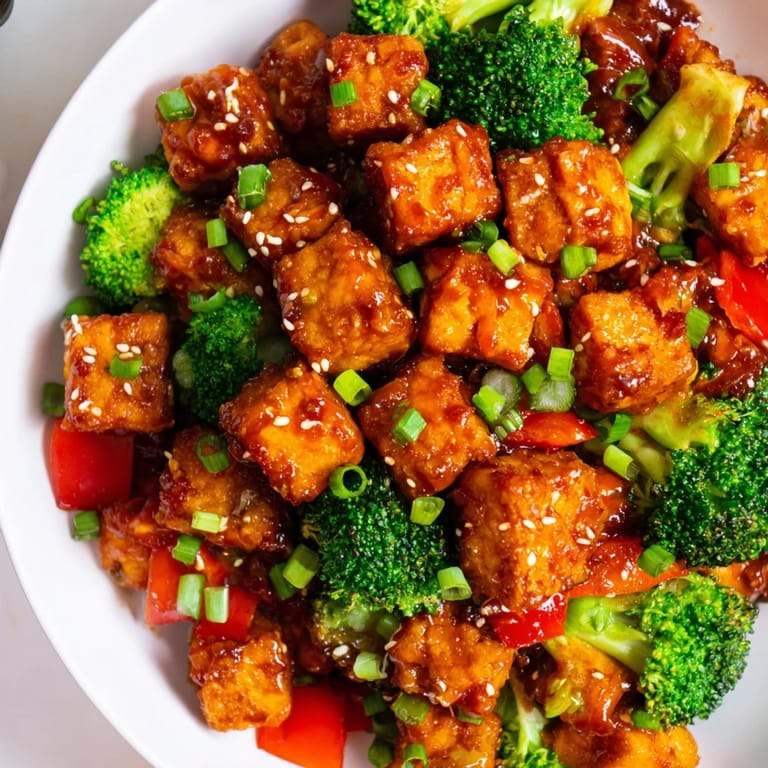 The Sesame Tofu & Broccoli Sheet Pan features perfectly roasted tofu cubes and tender broccoli florets, ready to enjoy.