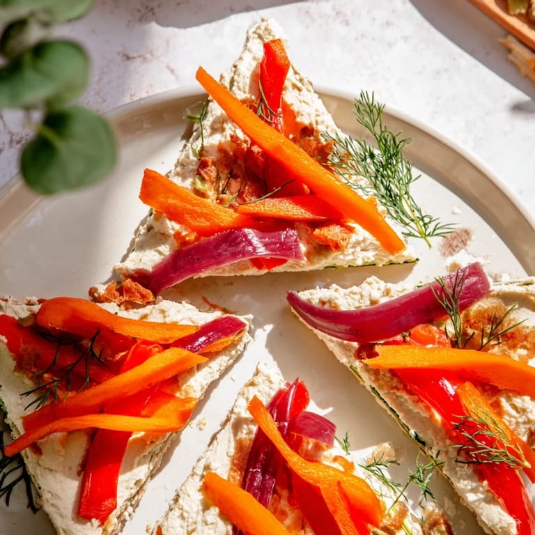 Perfectly assembled Snowflake Hummus Wraps with colorful veggie filling, ready for a delicious, healthy lunch.