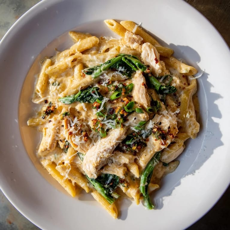 The vibrant green spinach complements the tender turkey in this delicious One-Pot Christmas Pasta recipe.