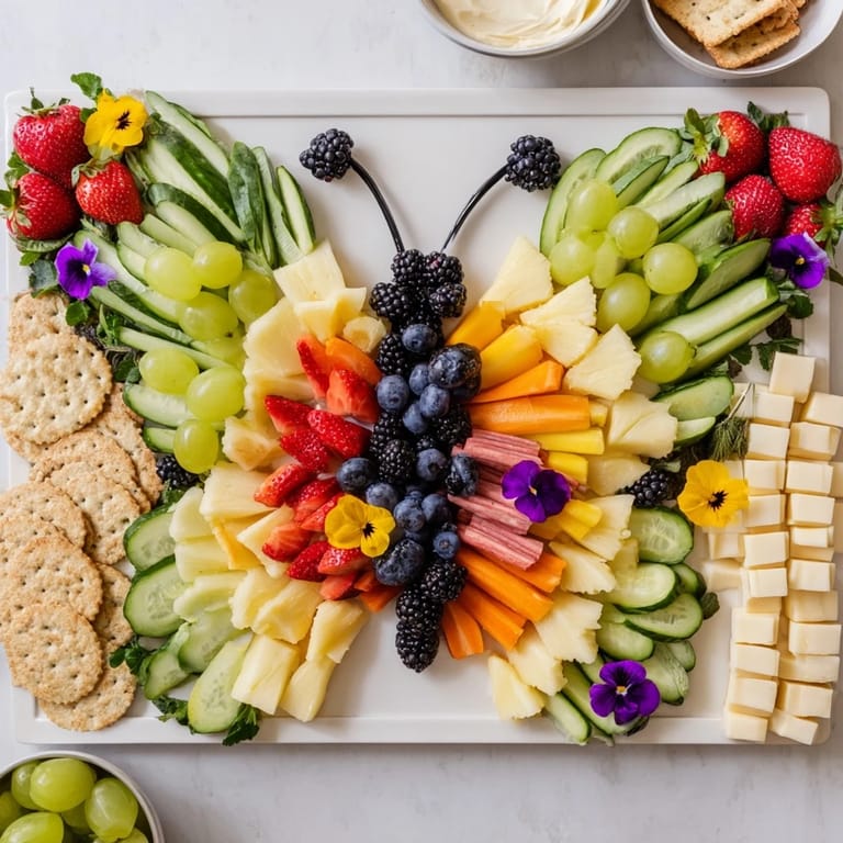 This appetizing Butterfly Summer Board features beautiful, butterfly-shaped arrangements of colorful summer snacks.