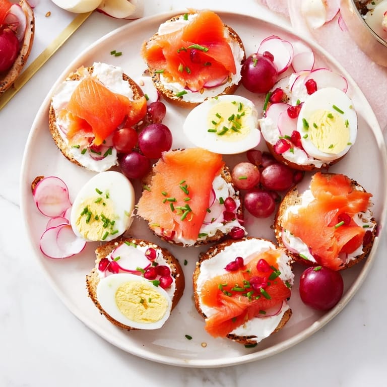 Holiday brunch spread: visually appealing cranberry bagels paired with smoked salmon and fresh toppings, ready to enjoy.