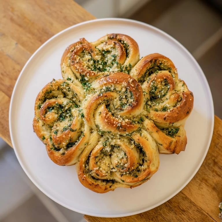 Warm, aromatic star shaped garlic bread; imagine the layers of garlic butter and herbs baked.