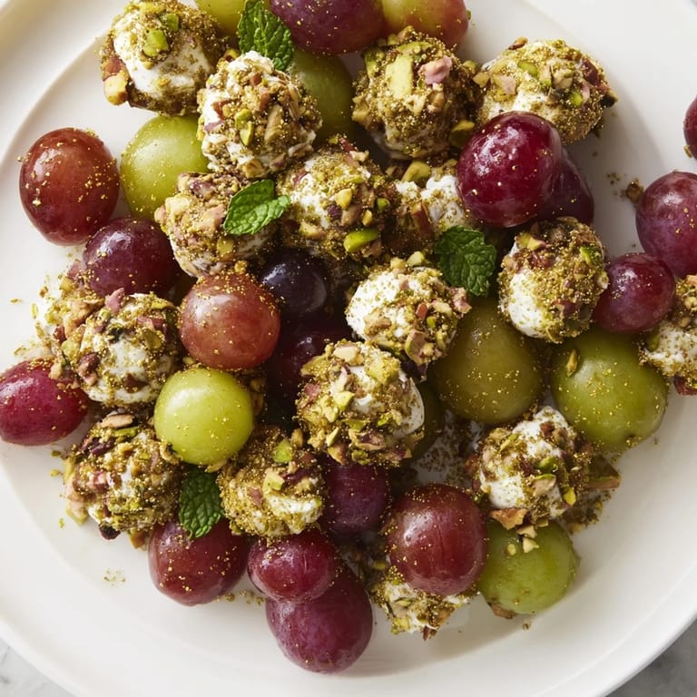Festive Sparkling Grape Cluster Appetizer with vibrant green and red grapes, chilled and ready for the party.
