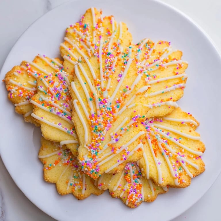 Buttery, crisp spritz cookies, pressed into lovely fan shapes, sprinkled with colorful sugar crystals.