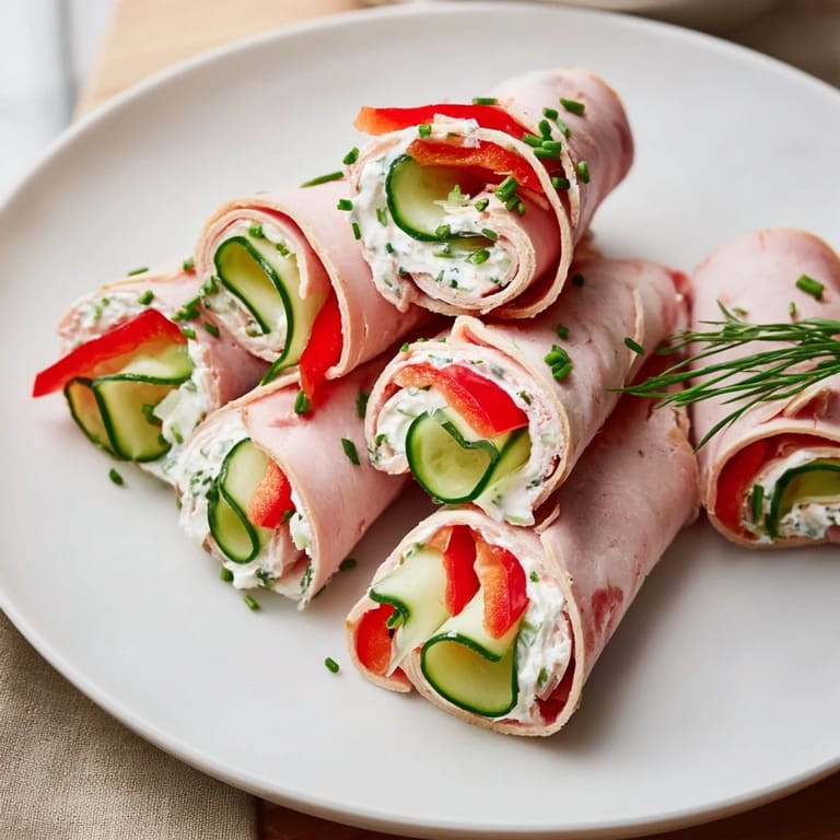 Stacked, rolled turkey roll-ups with visible red pepper strips, a delicious gluten-free snack option.