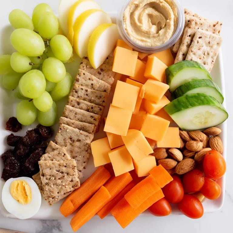 A close-up view of a Road Trip Snack Box: carrots, grapes, and hummus for delicious, portable eating.