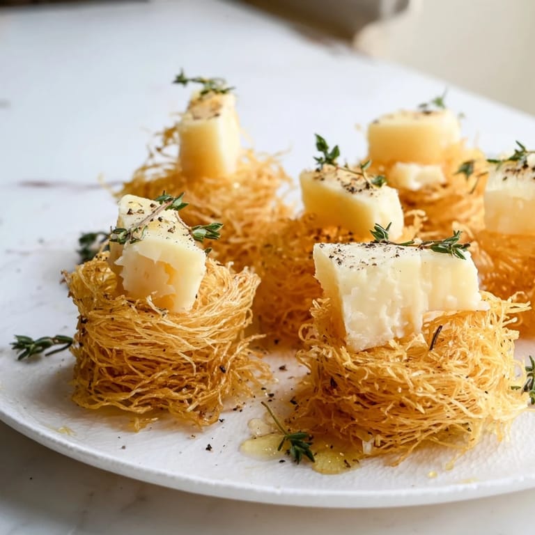 Rustic Barnyard appetizer: a beautiful cheese course featuring aged gouda and golden phyllo hay.
