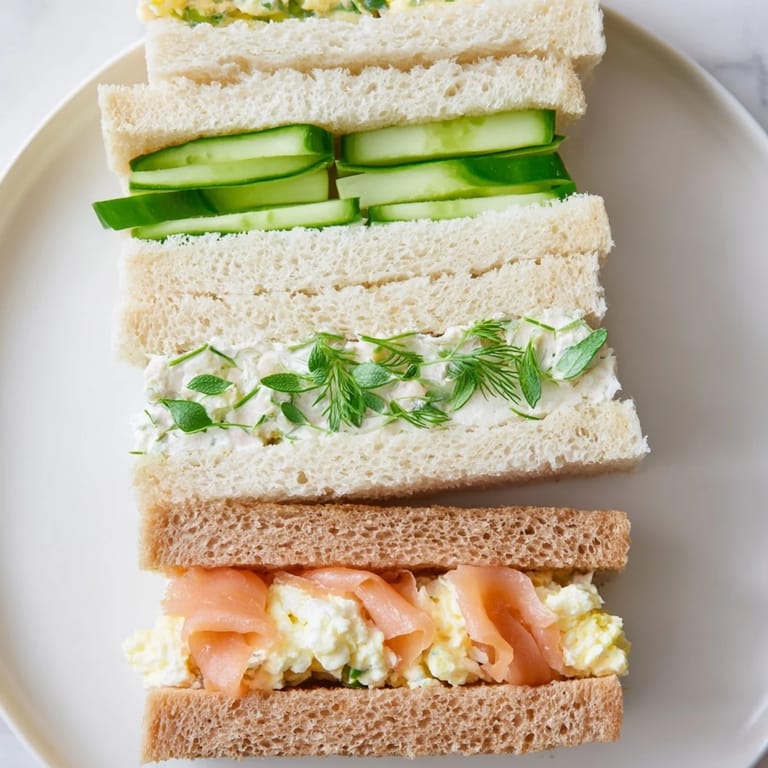 Freshly made Castle Feast Royal Tea Party Sandwiches with crusts removed, ready to be enjoyed with tea.