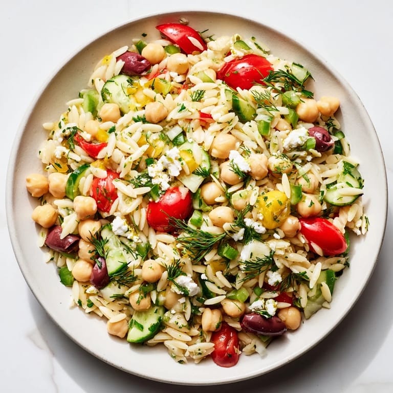 Tangy lemon vinaigrette perfectly coats each ingredient in this delicious Greek Lemon-Orzo Bean Salad.