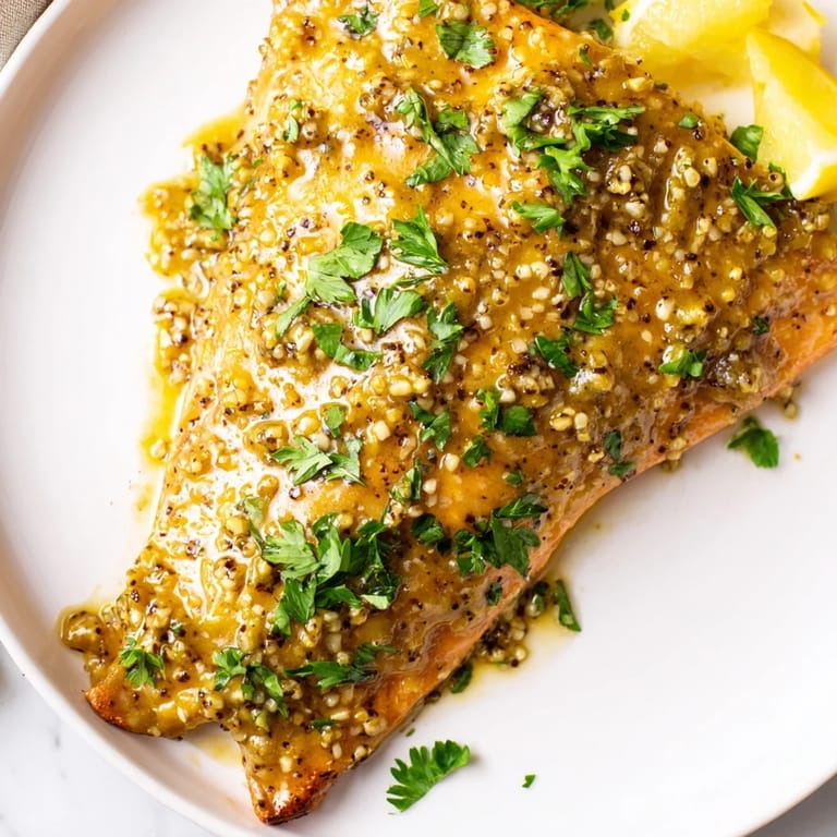 Baked honey mustard salmon, a perfect weeknight dinner, boasting a vibrant honey-mustard coating, delicious!