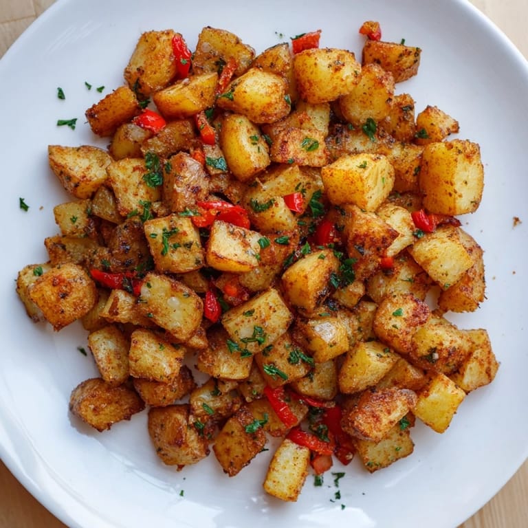 A close-up of delicious Air Fryer Breakfast Potatoes, featuring tender insides and flavorful spices, ready to serve.