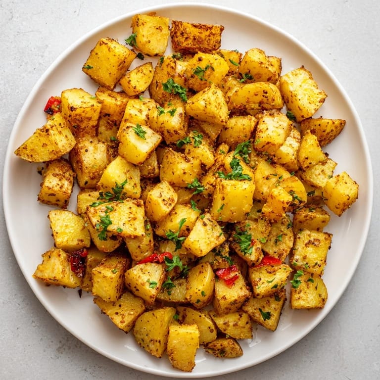 Air Fryer Breakfast Potatoes with vibrant red peppers and onions, offering a classic diner breakfast experience.