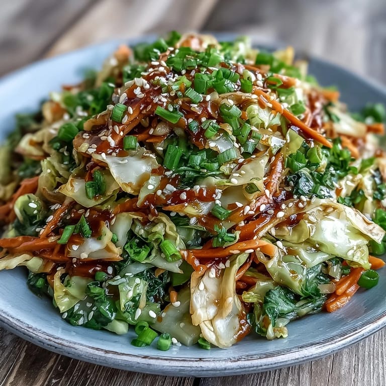 Close-up view of Hot and Sour Cabbage showing tender-crisp texture glistening with sesame oil, alongside chopsticks and a bowl of rice.