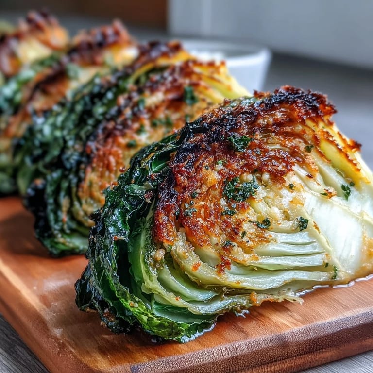 Savory Roasted Garlic Parmesan Cabbage Wedges served hot, garnished with fresh herbs for a perfect vegetarian side dish.