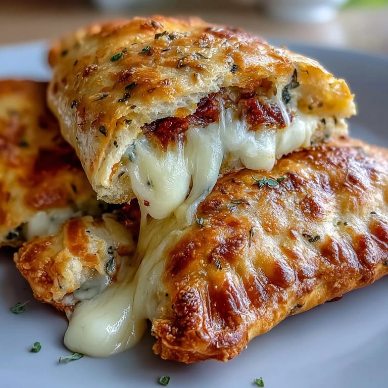 Close-up of a sliced High Protein Pizza Hot Pockets revealing a generous red pizza sauce and gooey low-fat cheese inside, ready to eat.