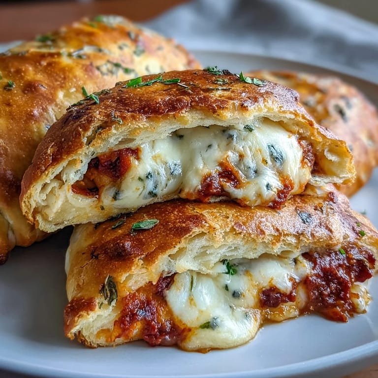 A hand holds a freshly baked High Protein Pizza Hot Pockets near a plate of salad, showcasing the steam rising from the savory filling.