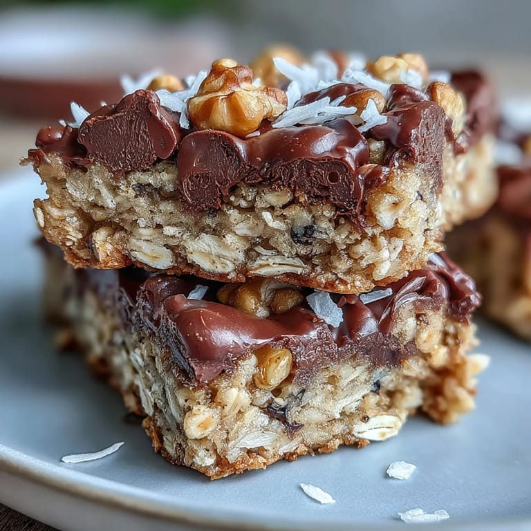 Freshly sliced Chunky Monkey Protein Baked Oat Bars served with a tall glass of almond milk for a perfect breakfast.