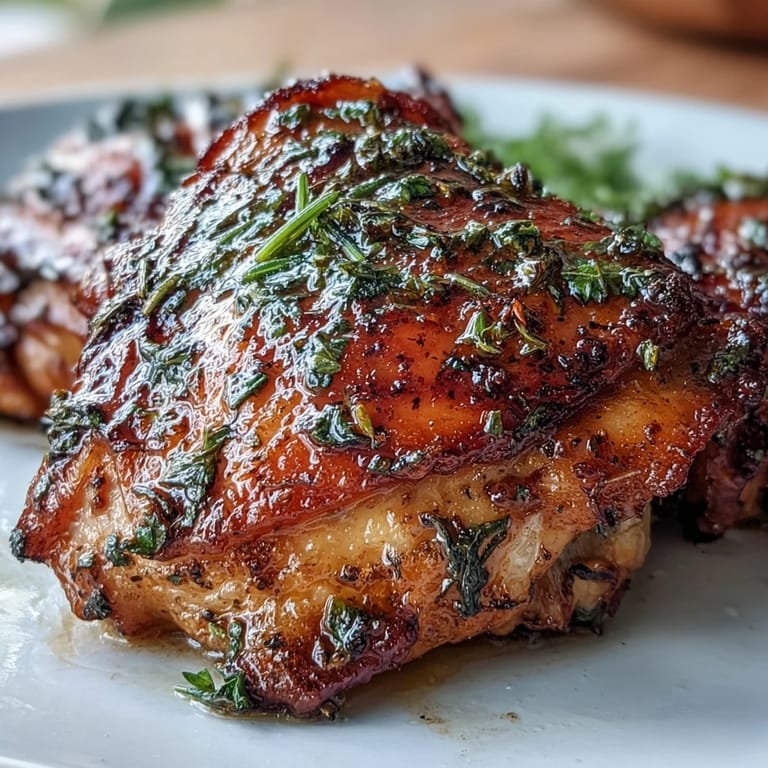 Aromatic herb-roasted chicken thighs with golden potatoes and carrots, creating a hearty, one-pan meal perfect for family dinners.