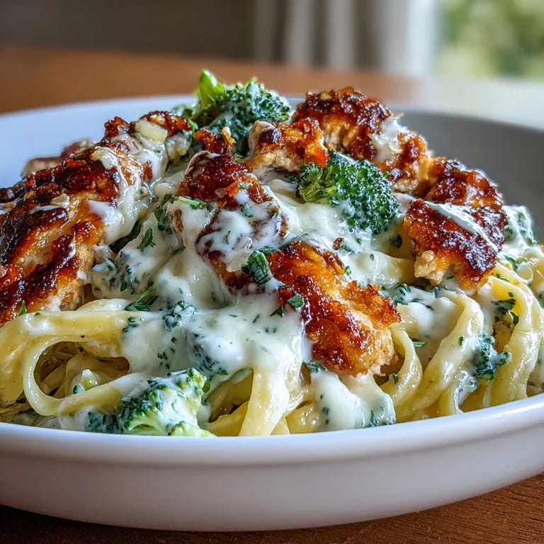 Rich, buttery Chicken Alfredo sauce coats juicy chicken and steamed broccoli, offering a satisfying keto-friendly twist on classic pasta.
