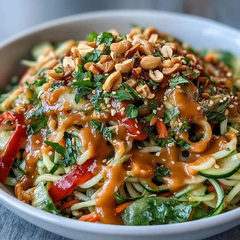 Deconstructed spring roll bowl featuring rice noodles, colorful veggies, and rich peanut sauce for easy, fresh eating.  