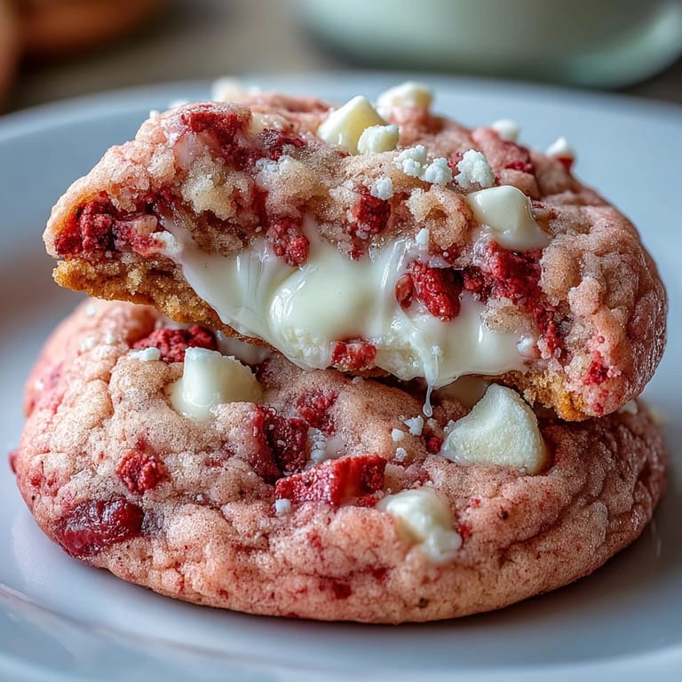 Soft and chewy Valentine cookies bursting with strawberry flavor and sweet white chocolate, ideal for a romantic dessert.