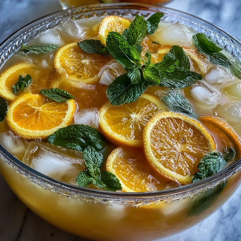 Refreshing citrus punch with orange and lemon slices, fizzing with sparkling lemonade, perfect for summer parties and gatherings.