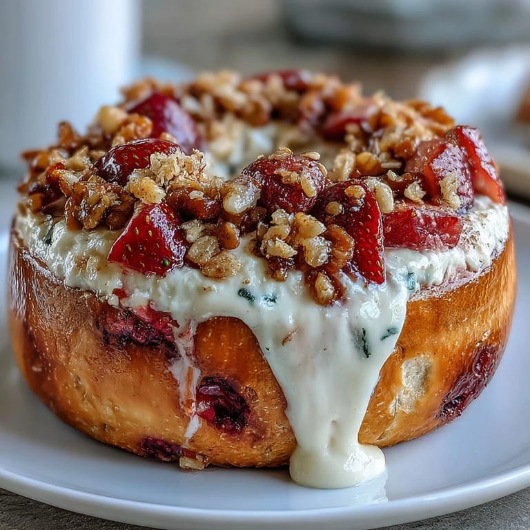 Soft protein bagels with strawberry cheesecake filling and buttery oat crumble, ideal for a nutritious treat.