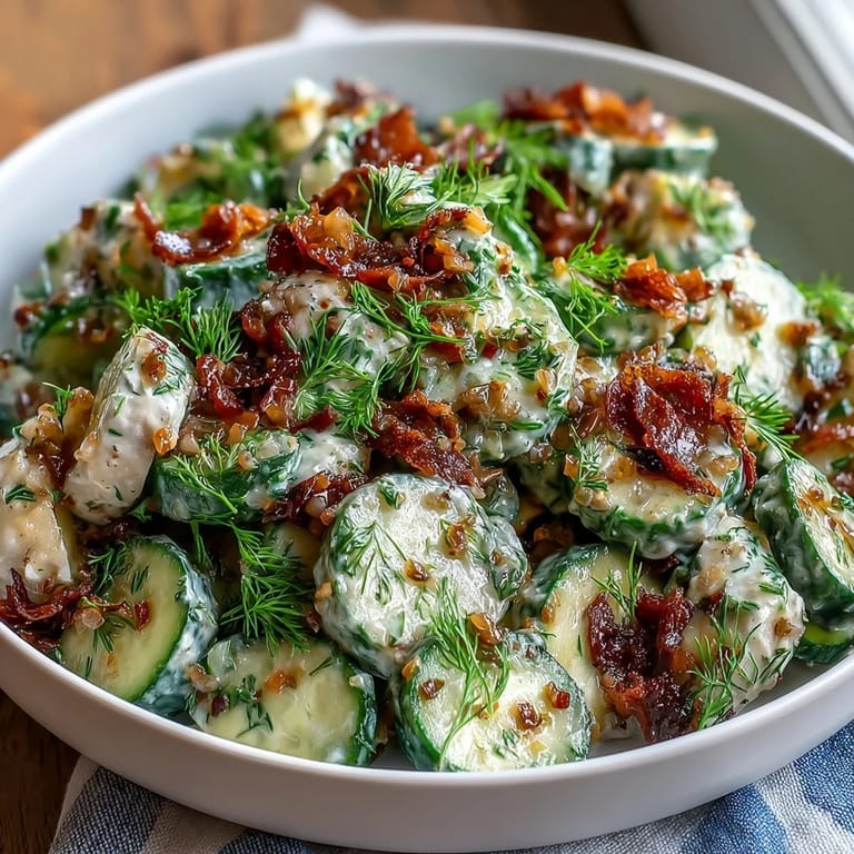 Colorful cucumber radish salad tossed in tangy dill vinaigrette, offering a crunchy and bright appetizer or side dish.