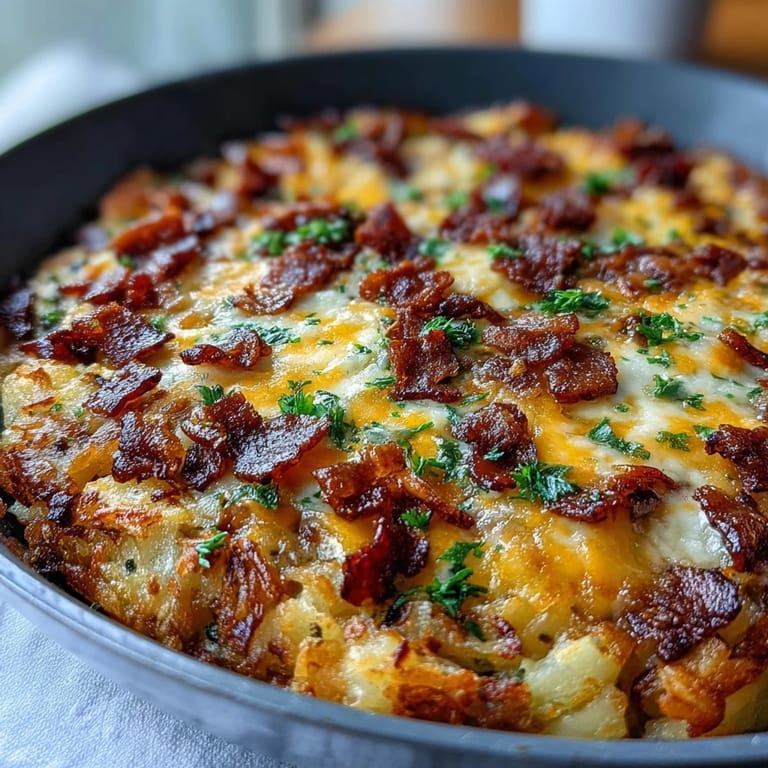 Fluffy eggs, sausage, and hash browns baked into a comforting Amish breakfast casserole, perfect for feeding a crowd.