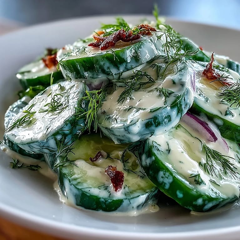 Refreshing cucumber salad in creamy dill dressing, a light and flavorful side dish.