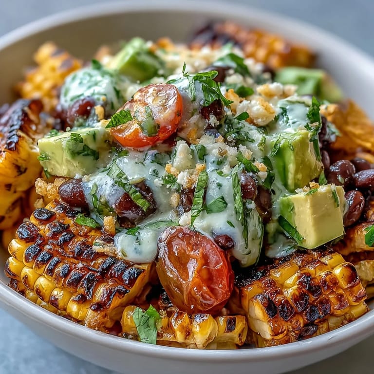 Fresh summer salad with sweet grilled corn, hearty black beans, and vibrant vegetables in a tangy lime-cumin dressing.