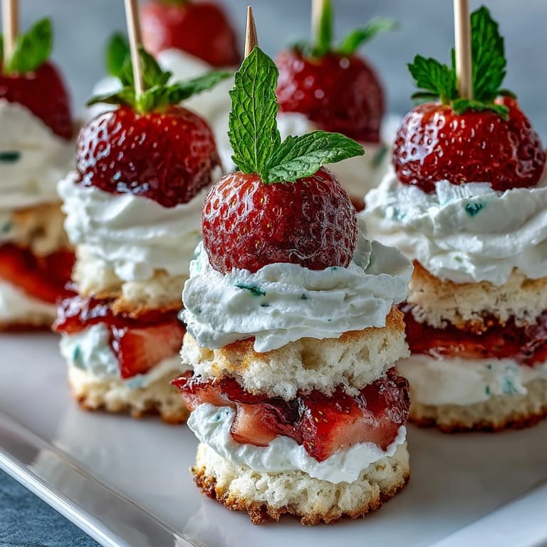 Enjoy these delightful mini strawberry shortcake bites bursting with fresh berries and cream.