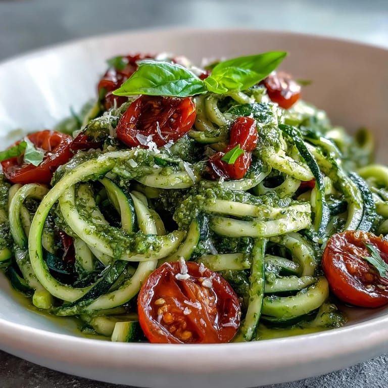 Enjoy Zucchini Noodles with Avocado Pesto, a light, flavorful, and healthy vegan delight.