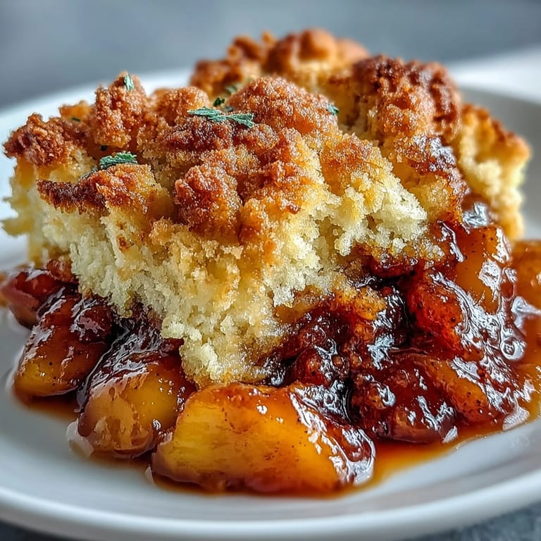 Juicy peaches baked under fluffy biscuit topping, a Southern delight.