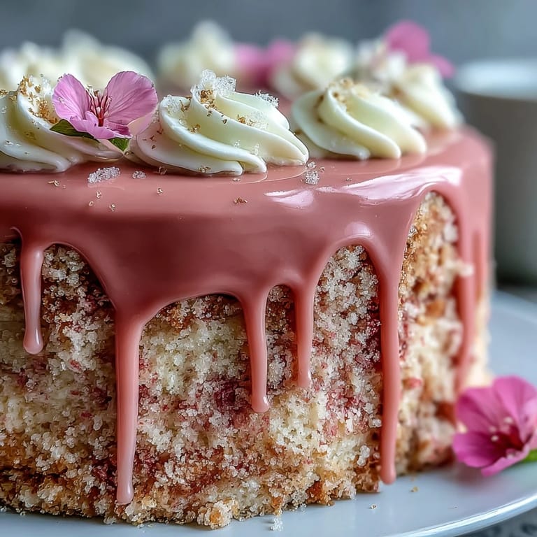 Beautifully draped gold drip adorns this delicate Bridal Shower Rosé Velvet Cake.