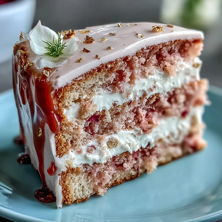 Luxurious Rosé Velvet Cake, blush pink and decadent with a gilded edge.