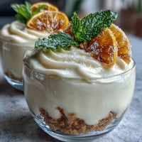 Light and airy lemon mousse in shortbread crumble cups, garnished with fresh berries and mint.