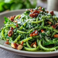 Vibrant dandelion pesto with garlic and toasted pine nuts, perfect for pasta or sandwiches.